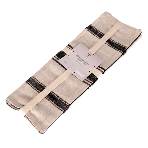 Black Striped Linen Cushion Case w/o Filler